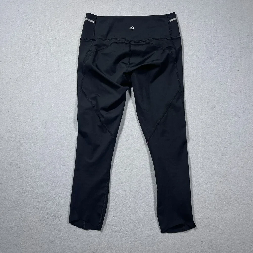 Athleta Leggings Womens XS Black‎ Mid Rise Cropped Reflective Spinning Workout